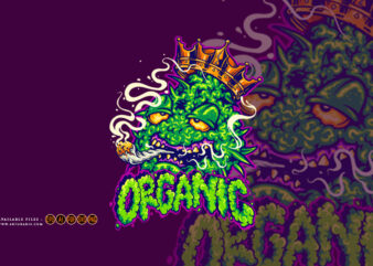Organic lettering word cannabis leaf plant logo cartoon illustrations