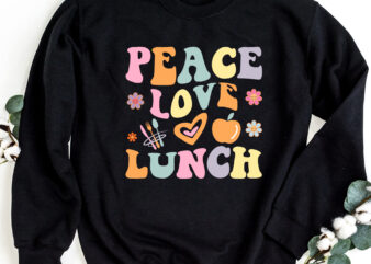 PEACE LOVE LUNCH Lady Retro Cafeteria Groovy Lunch Lady NC 1302 t shirt illustration