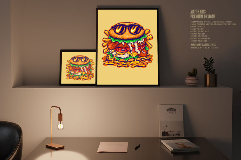 Cute burger cool cartoon logo illustrations