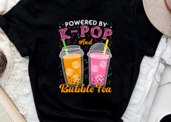 Powered By Bubble Tea Boba K-POP Music Lover Korean Milk Anime NC 2002 t shirt illustration