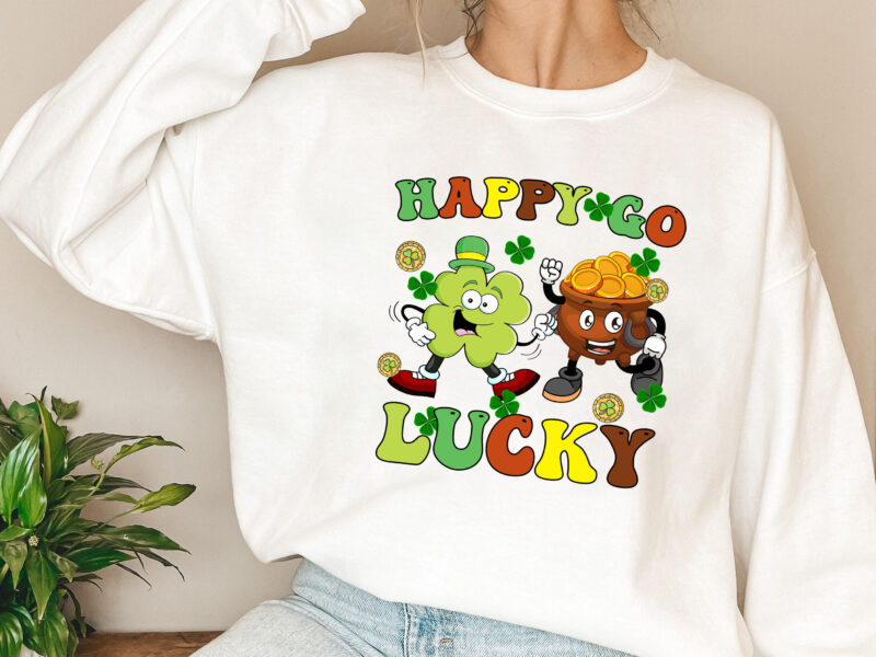 Retro St Patty_s Day, Happy Go Lucky, Vintage St Patrick_s Day T-Shirt Design, Day Drinking PNG Files, Retro Lucky Shirt NL 0302