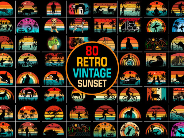 Retro vintage sunset mega bundle t shirt design online