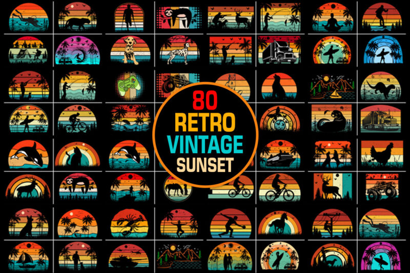 Retro Vintage Sunset Mega Bundle