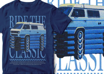 Ride the Classic, Old 90s Car, T-Shirt Design, Streetwear, Classic, vintage t-shirt design, vintage car graphic, van vector