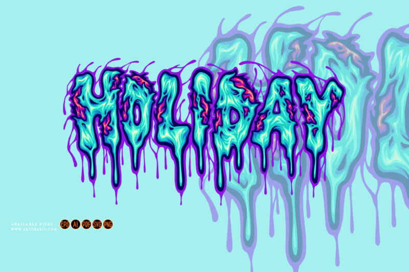 Scary melting font holiday lettering word illustrations