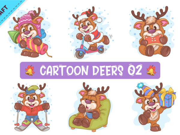 Set of Cartoon Deers 02. Clipart. t shirt template vector