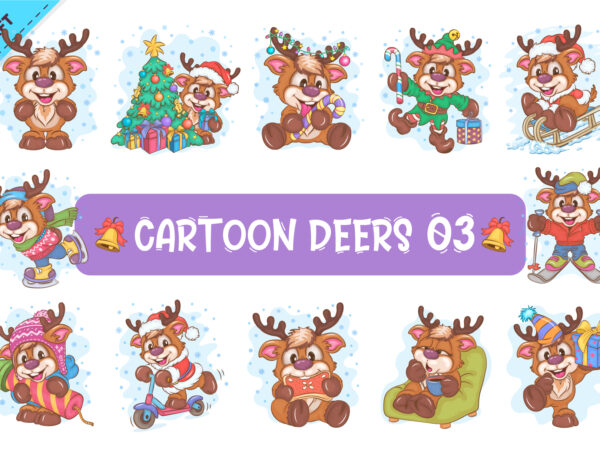 Set of cartoon deers 03. clipart. t shirt template vector