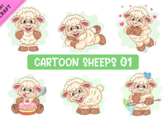 Set of Cartoon Sheeps 01. Clipart.