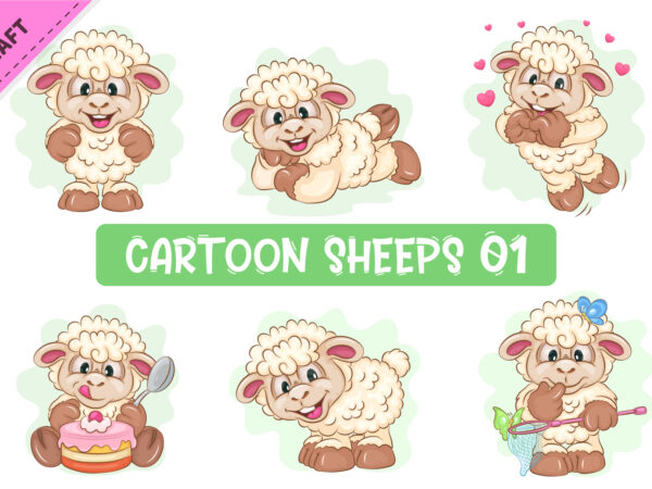 Set of cartoon sheeps 01. clipart. t shirt template vector