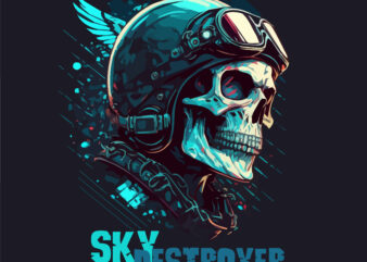 Skull Sky Destroyer t-shirt vector illustration.