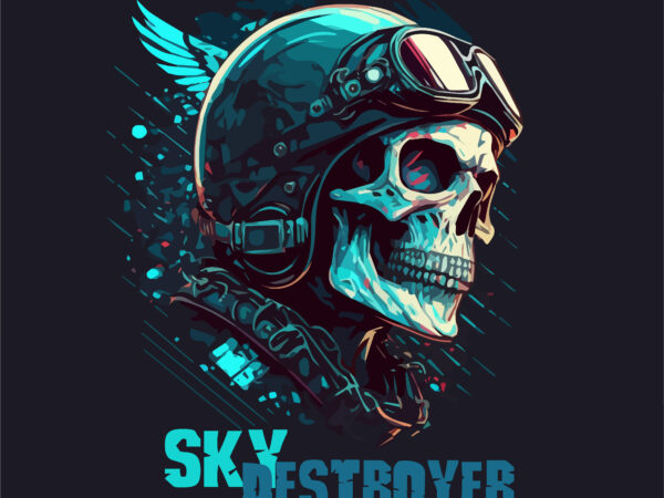 Skull sky destroyer t-shirt vector illustration.