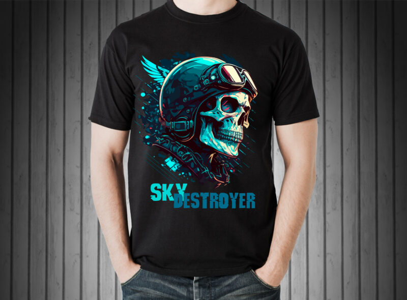 Skull Sky Destroyer t-shirt vector illustration.