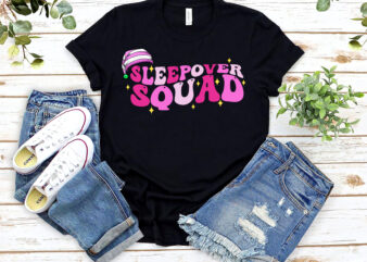 Sleepover Squad Slumber Party Crew Pajama BFF Bestie Groovy NL 2002 t shirt template vector