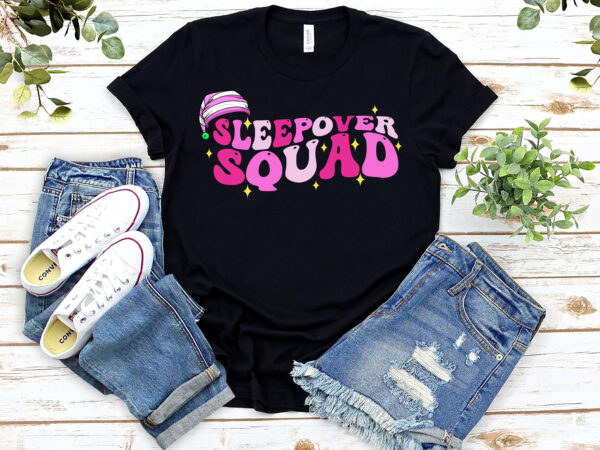 Sleepover squad slumber party crew pajama bff bestie groovy nl 2002 t shirt template vector