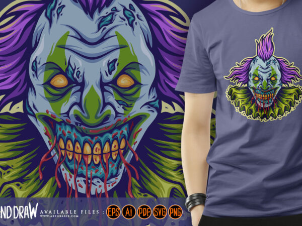 Spooky circus clown head cartoon logo illustration t shirt template vector