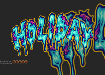 Spooky holiday melting font lettering word illustrations