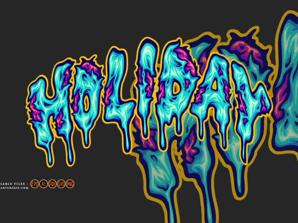 Spooky holiday melting font lettering word illustrations t shirt template vector