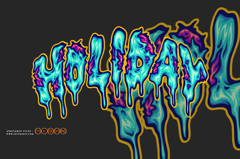 Spooky holiday melting font lettering word illustrations