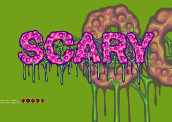 Spooky melting words scary lettering text illustration