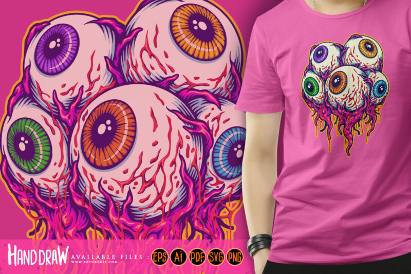 Spooky monster zombie eyeballs logo cartoon illustrations