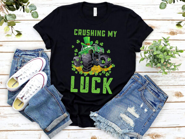 St patricks day boys kids crushing my luck monster truck nl 1802 t shirt template vector