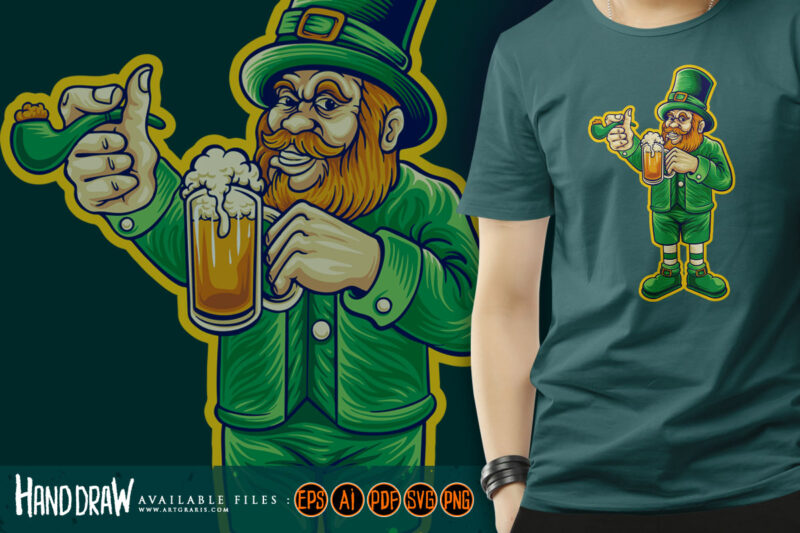 St patrick’s beer day leprechaun cartoon logo illustrations