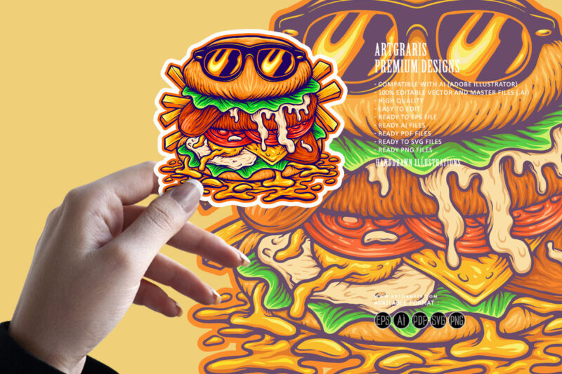 Cute burger cool cartoon logo illustrations
