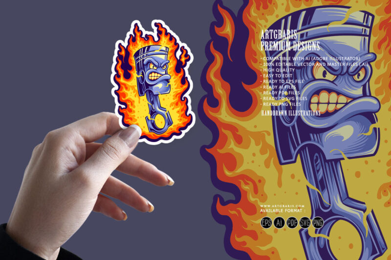 Flame piston hot rod logo cartoon illustration
