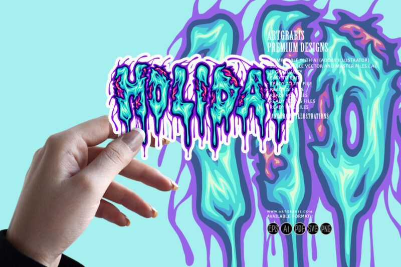 Scary melting font holiday lettering word illustrations