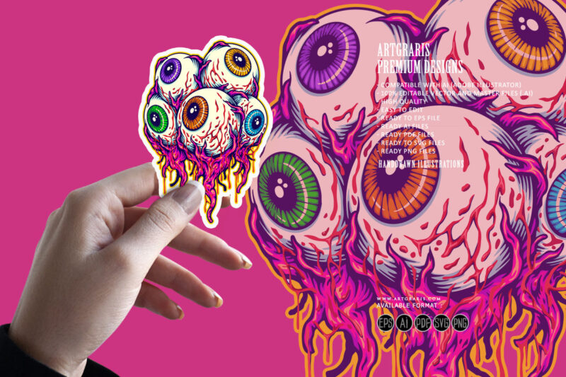 Spooky monster zombie eyeballs logo cartoon illustrations