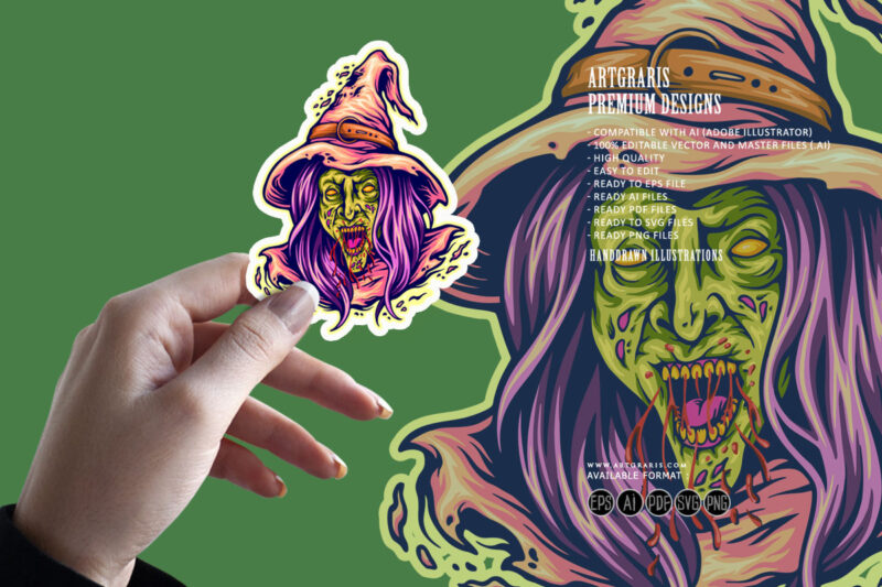 Evil witch monster head logo cartoon illustrations