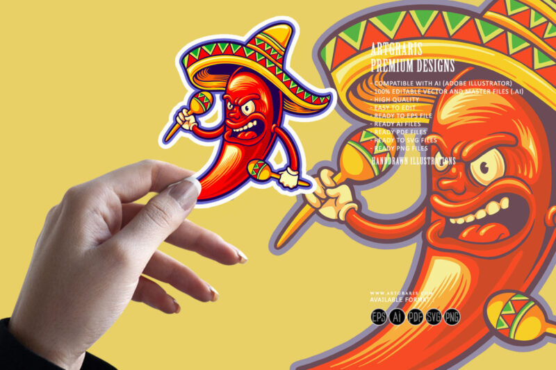 Chilli pepper mexican maracas cinco de mayo logo illustrations