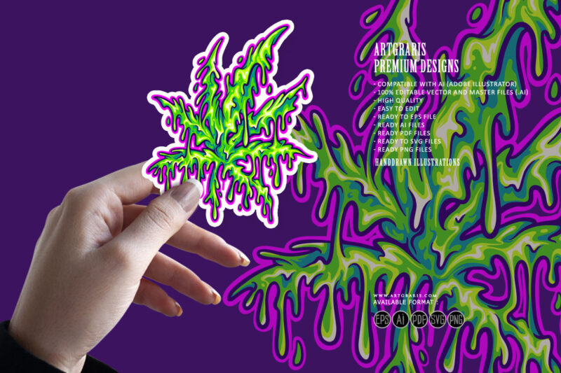 Marijuana leaf plant melted logo cartoon illustrations