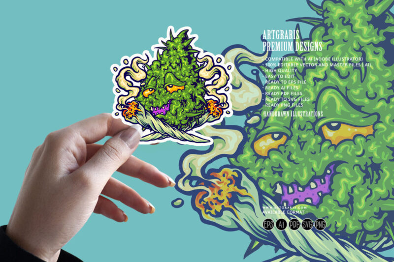 Marijuana leaf plant smoking weed logo cartoon illustrations