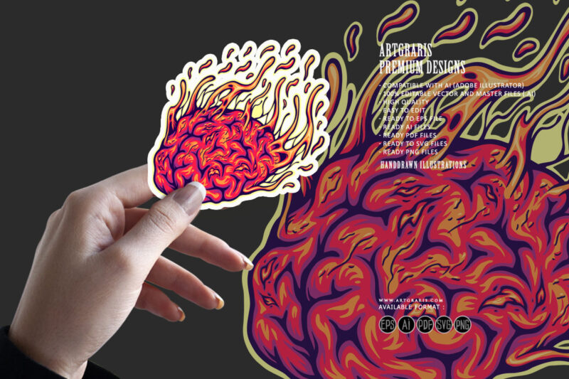 Melted monster zombie brain logo cartoon illustrations