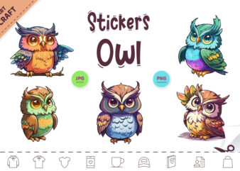 Stickers Colorful Owl. Clipart t shirt template vector