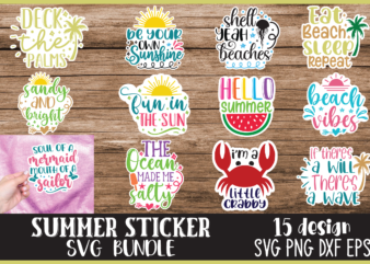 Summer sticker bundle, stickers svg