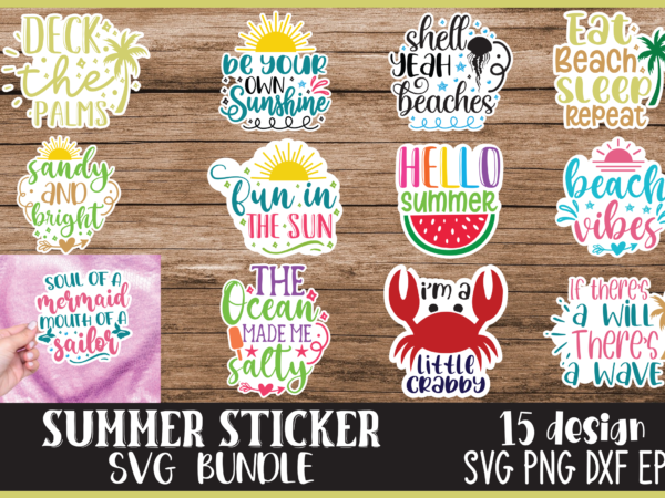 Summer sticker bundle, stickers svg t shirt template vector