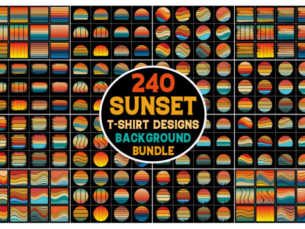 Sunset retro vintage background bundle t shirt template vector