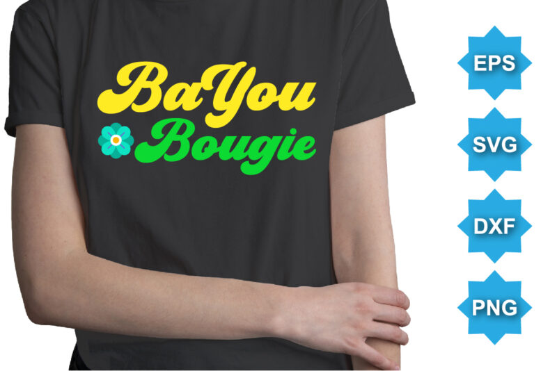 Bayou Bougie, Mardi Gras shirt print template, Typography design for Carnival celebration, Christian feasts, Epiphany, culminating Ash Wednesday, Shrove Tuesday.