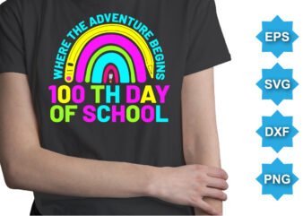 Where The Adventure Begins 100TH Day Of School, Happy back to school day shirt print template, typography design for kindergarten pre k preschool, last and first day of school, 100