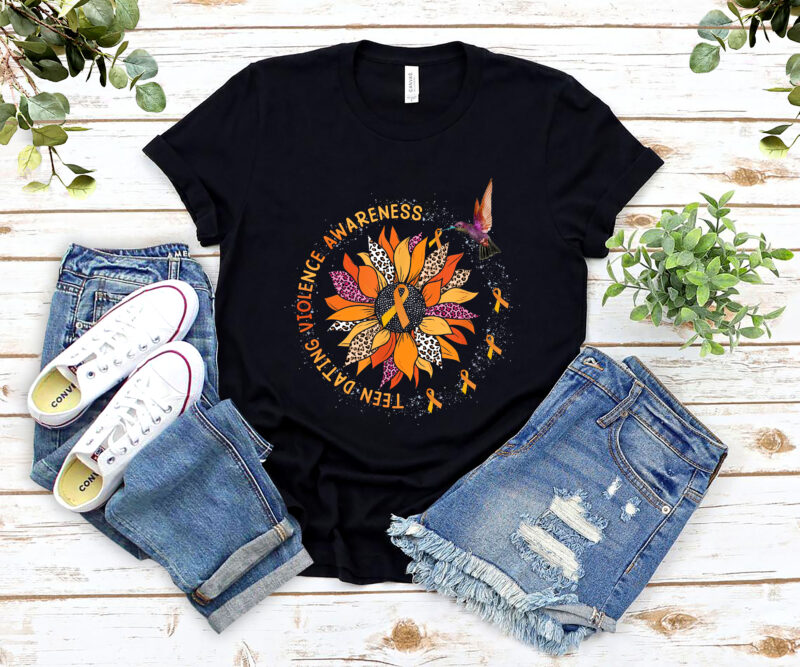 Teen dating Violence Awareness, Humingbird Ribbon Leopard Sunflower Violence Awarenes Tshirt PL