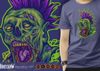Terror monster zombie head punk style illustration