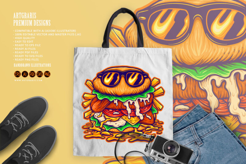 Cute burger cool cartoon logo illustrations