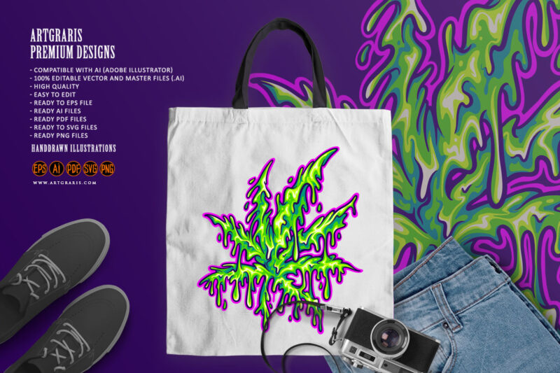 Marijuana leaf plant melted logo cartoon illustrations