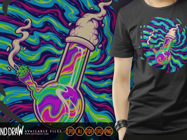 Trippy cannabis smoke glass bong illustrations t shirt designs for sale
