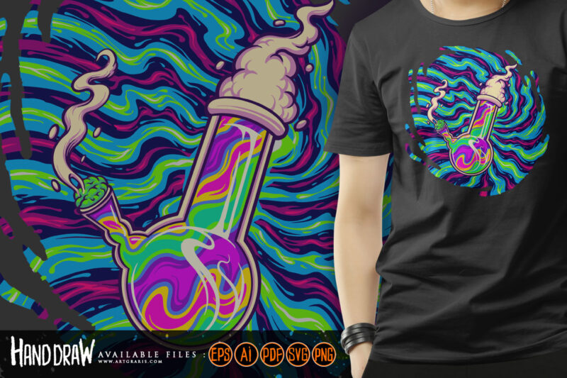 Trippy cannabis smoke glass bong illustrations