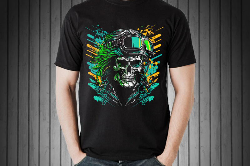 Vector skull biker art for t-shirt