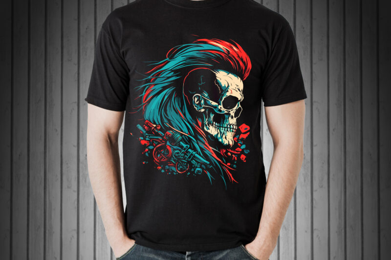 Vector skull biker art for t-shirt