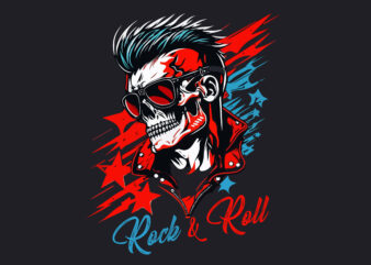 Vector skull rock and roll art for t-shirt